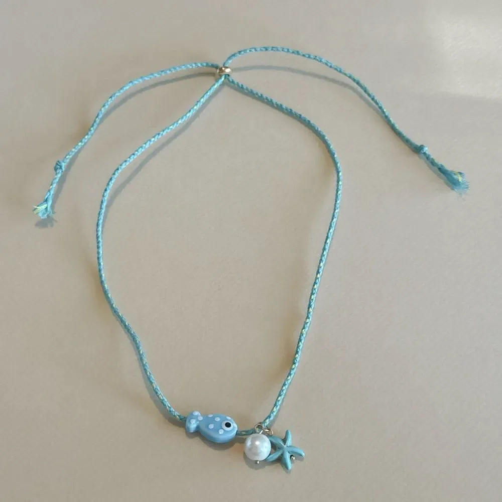 Blue Fish Charm Necklace S857